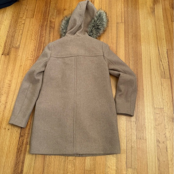 J. Crew Mercantile Sz 00 Tan Wool Blend Vail Coat Fur Trim Hood Preppy Heritage - Picture 8 of 12
